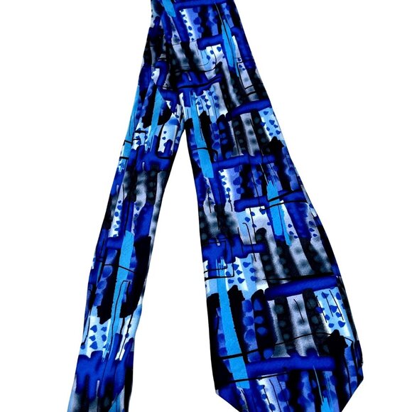 J. Garcia Collection Fifty-Seven Abstract Blue Silk Tie - Picture 2 of 5